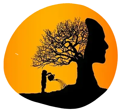 Una silueta de una persona regando un árbol con una regadera.